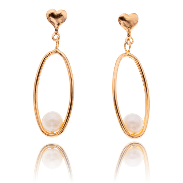 10K Yellow Gold Open Oval & Pearl Earrings Default Title