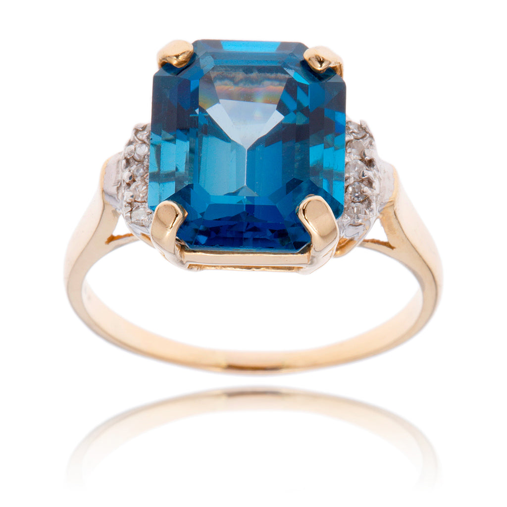 10K Yellow Gold Rectangular London Blue Topaz & Diamond Ring Default Title