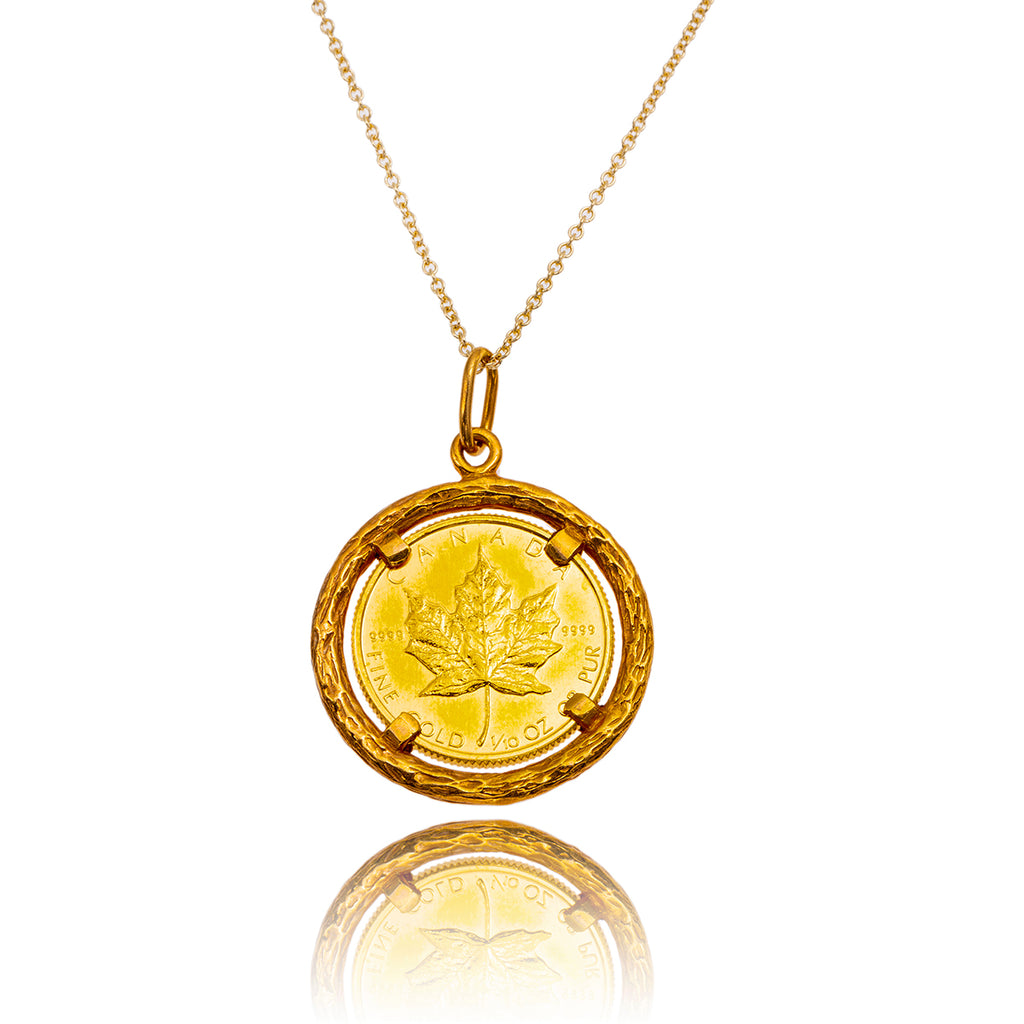 1/10oz Canadian Maple Pendant with 14KT Yellow Gold Bezel & Chain Default Title