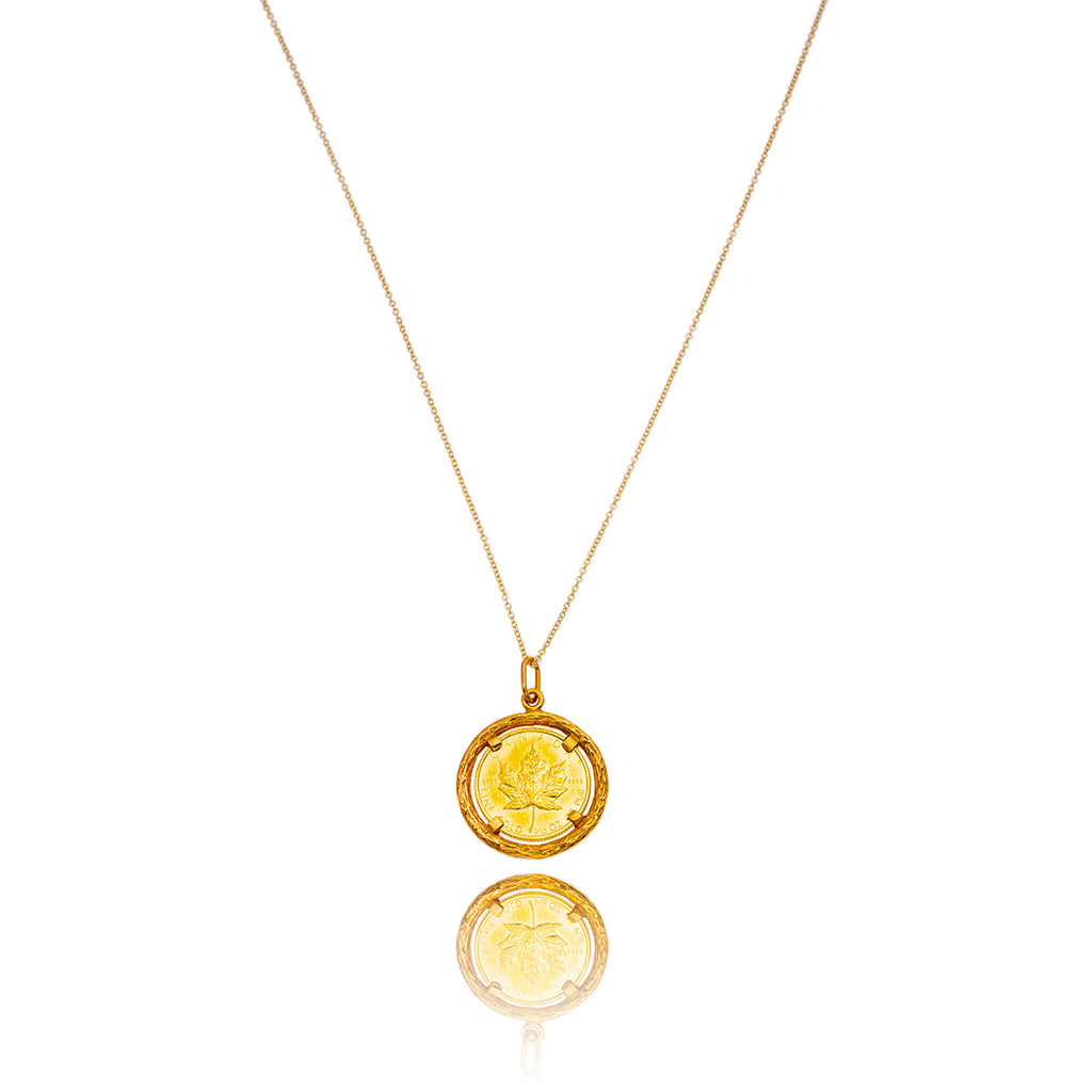 1/10oz Canadian Maple Pendant with 14KT Yellow Gold Bezel & Chain Default Title