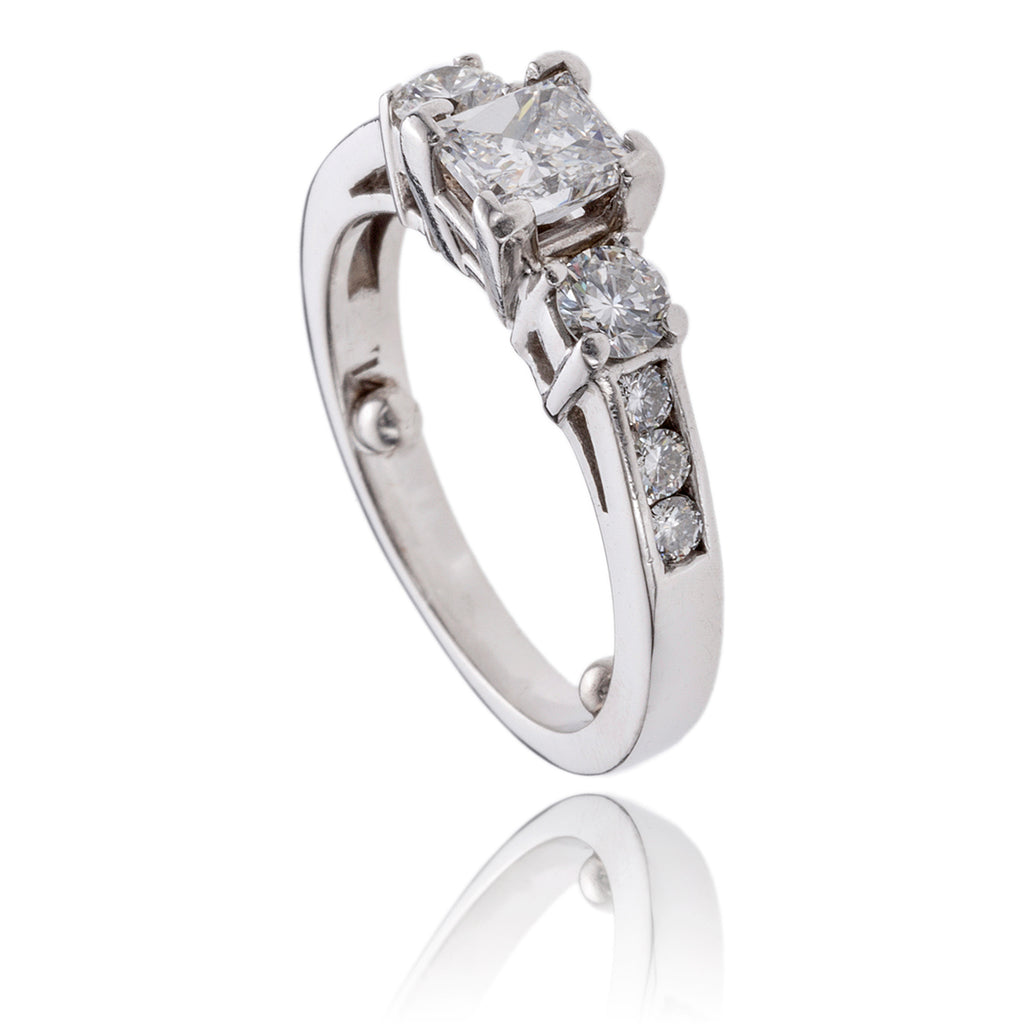 14K White Gold Princess Cut Diamond Ring With Round & Channel-Set Shoulders Default Title