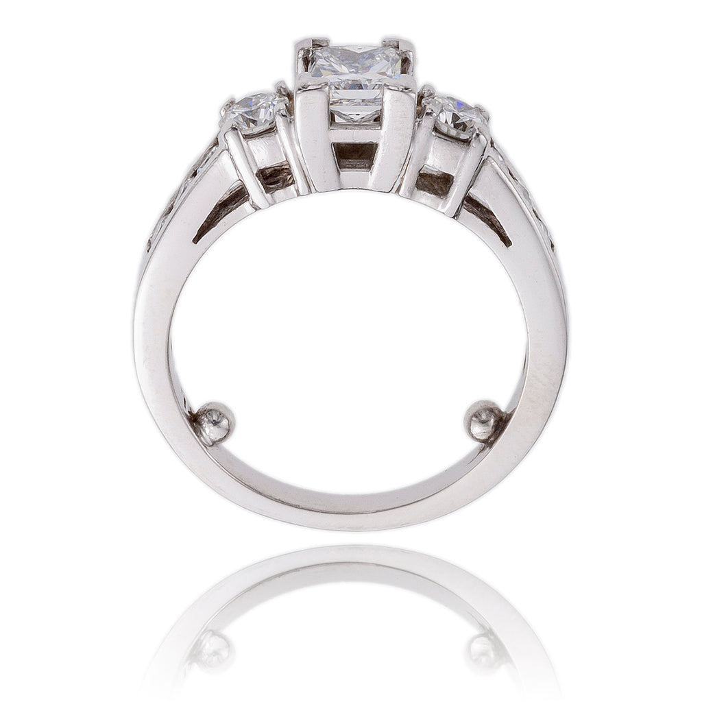 14K White Gold Princess Cut Diamond Ring With Round & Channel-Set Shoulders Default Title