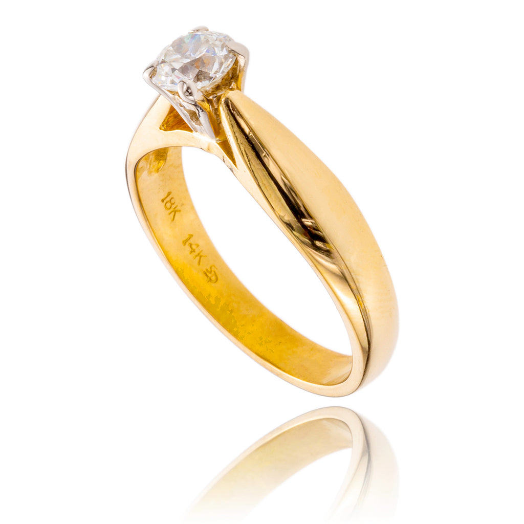 14K Yellow & White Diamond Solitaire Ring Default Title