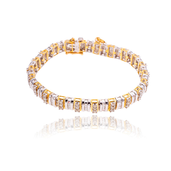 10K Yellow & White Gold Alternating Baguette & Round Tennis Bracelet Default Title