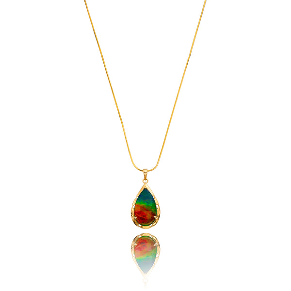 Custom 14K Yellow Gold Pear Shaped Ammolite Pendant Default Title