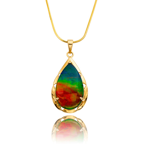 Custom 14K Yellow Gold Pear Shaped Ammolite Pendant Default Title