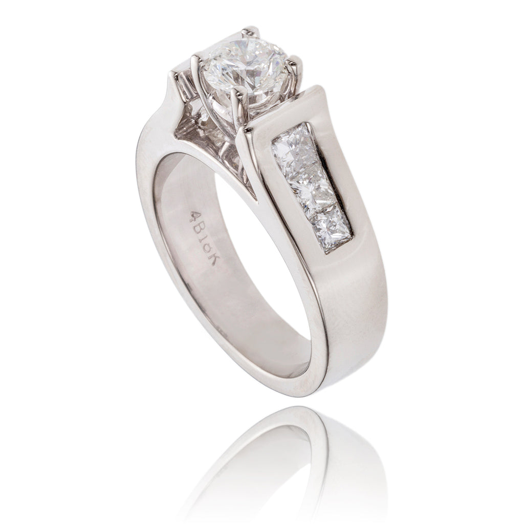 14K White Gold Diamond Solitaire Ring With Princess Shoulders Default Title