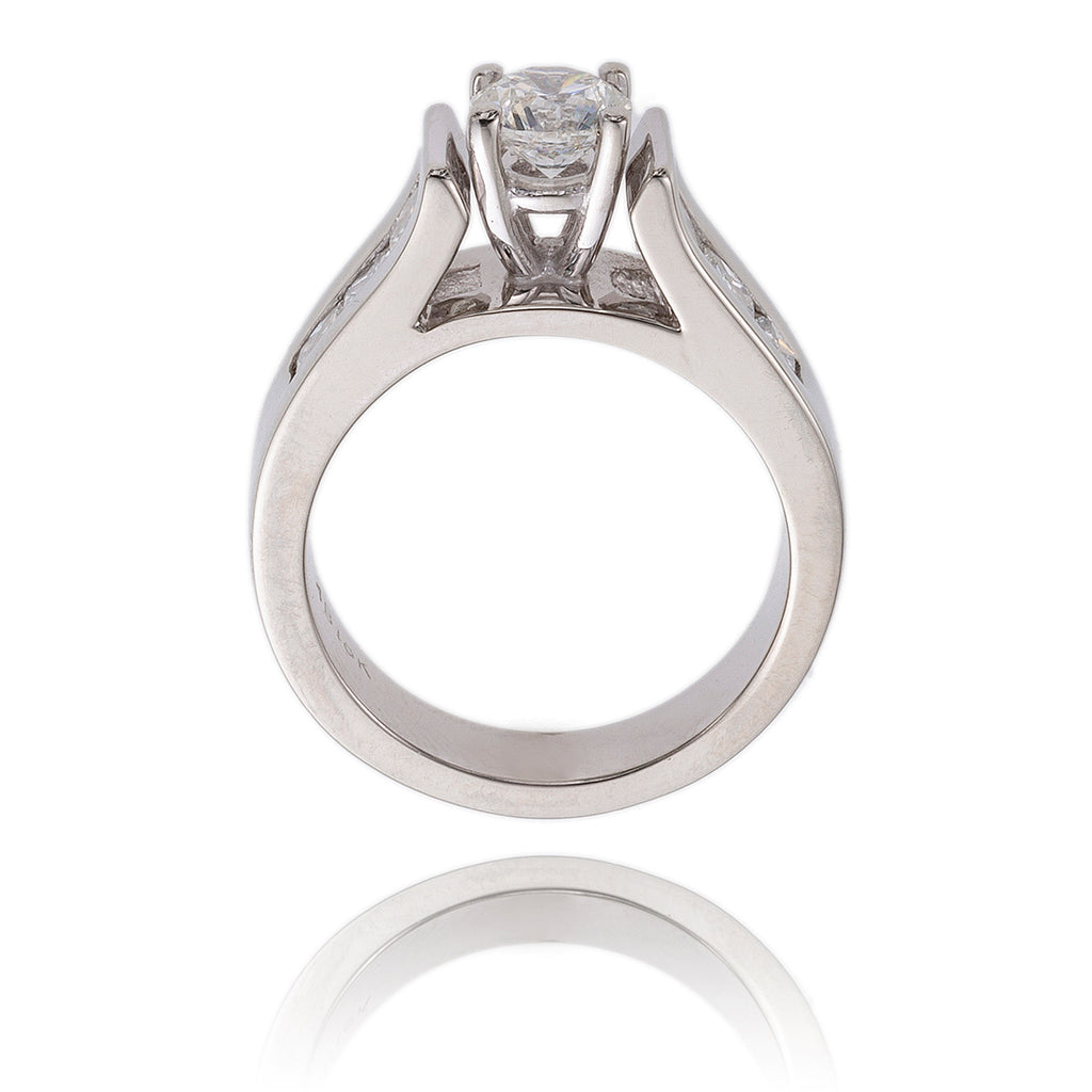 14K White Gold Diamond Solitaire Ring With Princess Shoulders Default Title